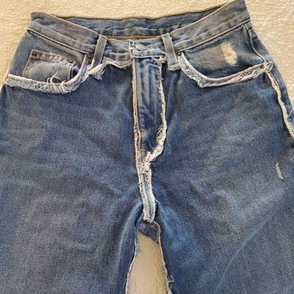 Carmar Jeans Blue High Rise Women 25 LF Distressed Grunge Denim Raw Hem Designer